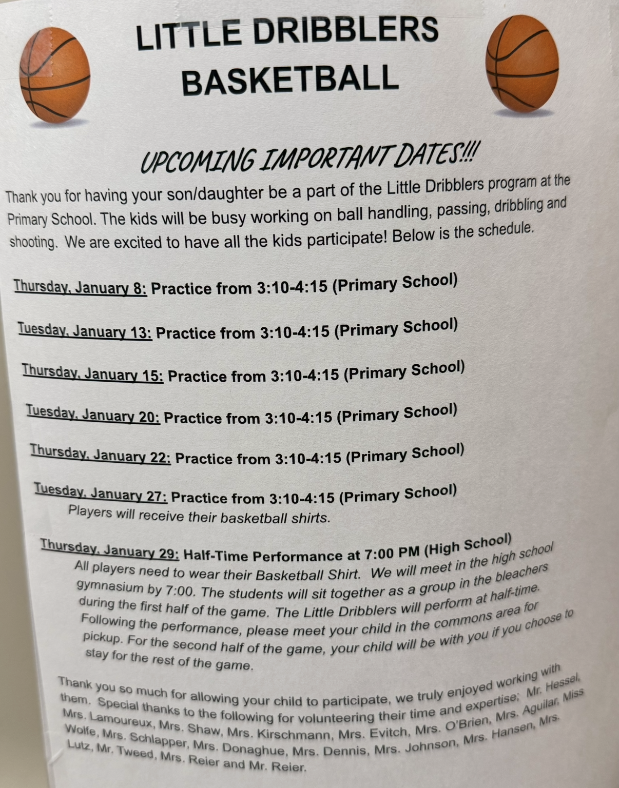 Little Dribblers Schedule Details
