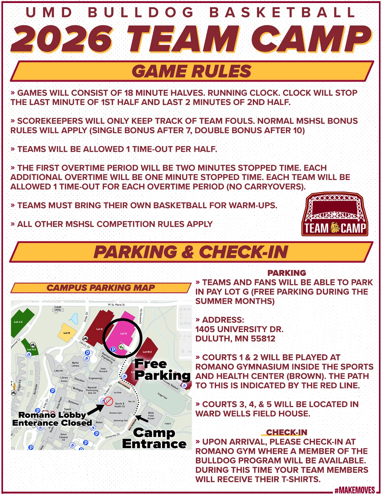 UMD Team Camp — Game Rules + Parking & Check-In