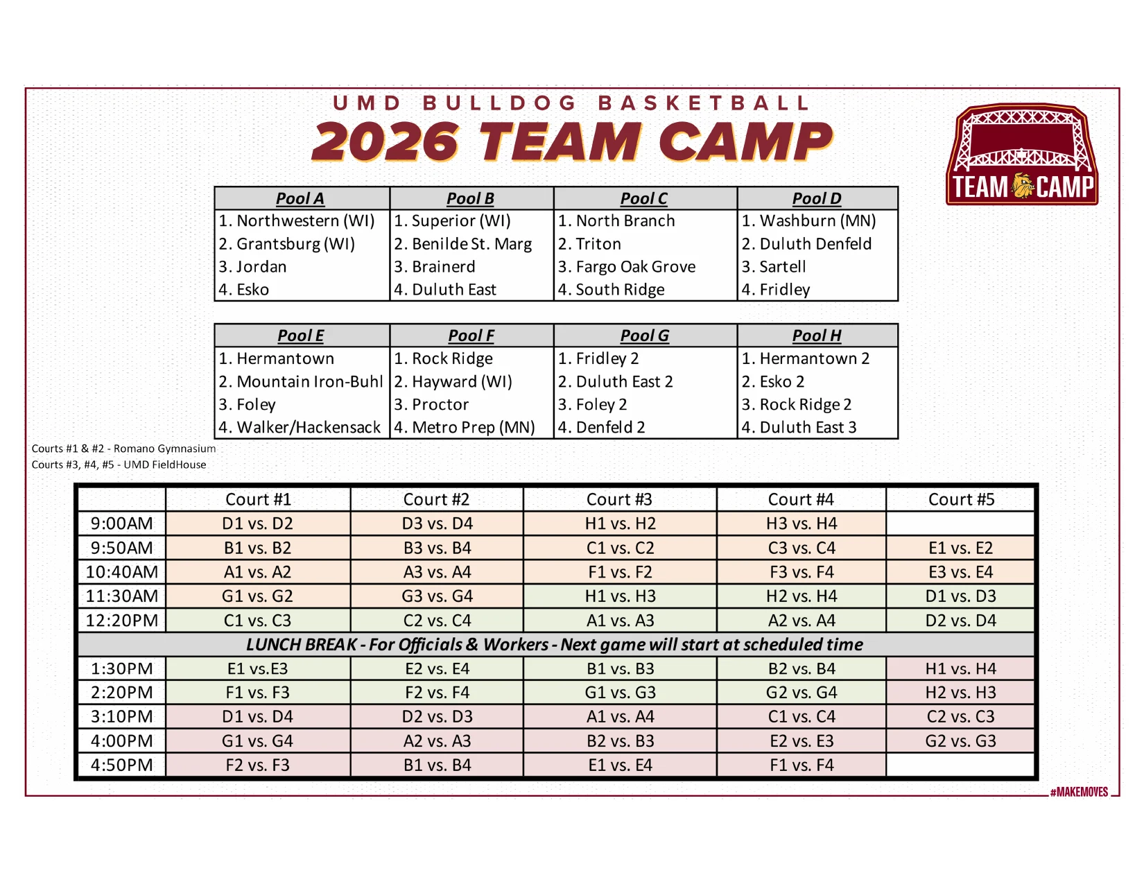 UMD Team Camp — Camp Schedule Grid